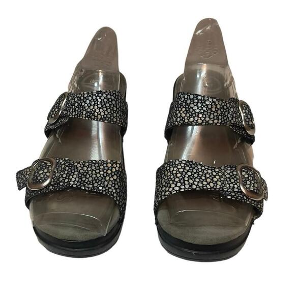 Dansko Shoes - Dansko Sophie Double Strap Wedge Black Metallic Polka Dot Sandals Women Size 8.5